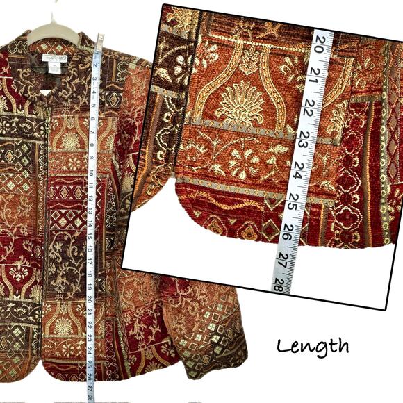 Textured Tapestry Jacquard Blazer Jacket 1X Chenille Zip Brown Indy Boho Baroque - Picture 6 of 11